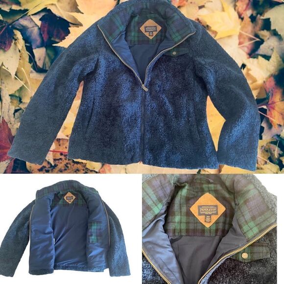 PENDLETON Navy Blue Full Zip Fuzzy Teddy Bear Jacket Womens MEDIUM NEW NWT - Picture 1 of 8